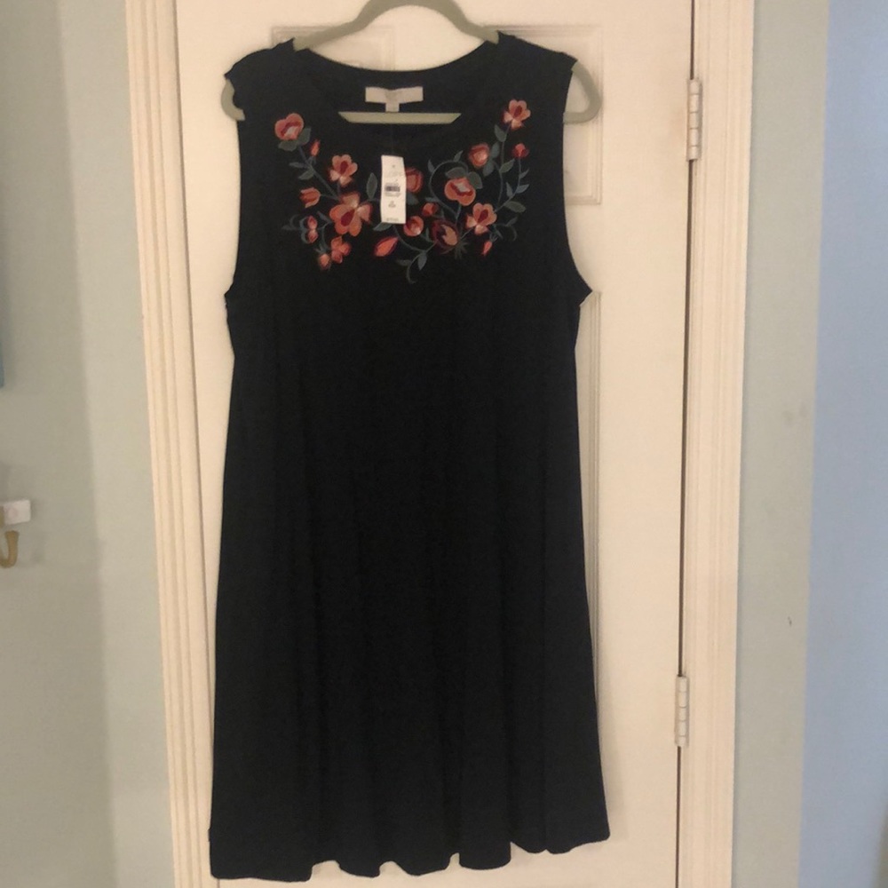 Loft Plus ***NWT***Black Dress with Embroidered Flowers
